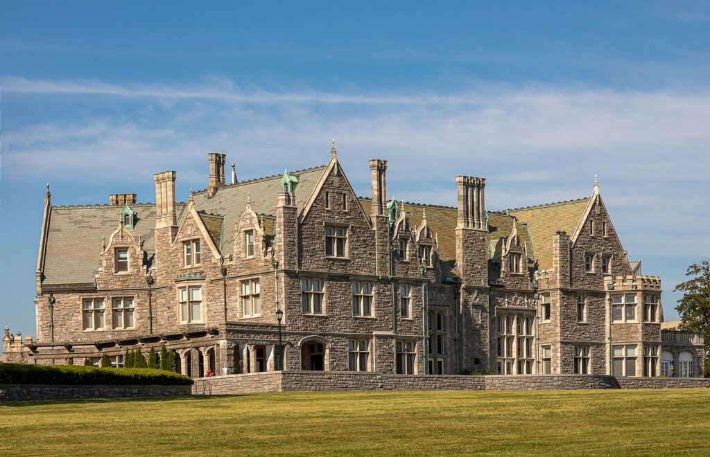 the stone work of the modern tudor branford house