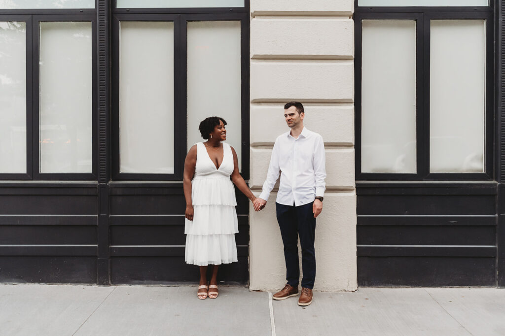 bride and groom together for their engagement pictures