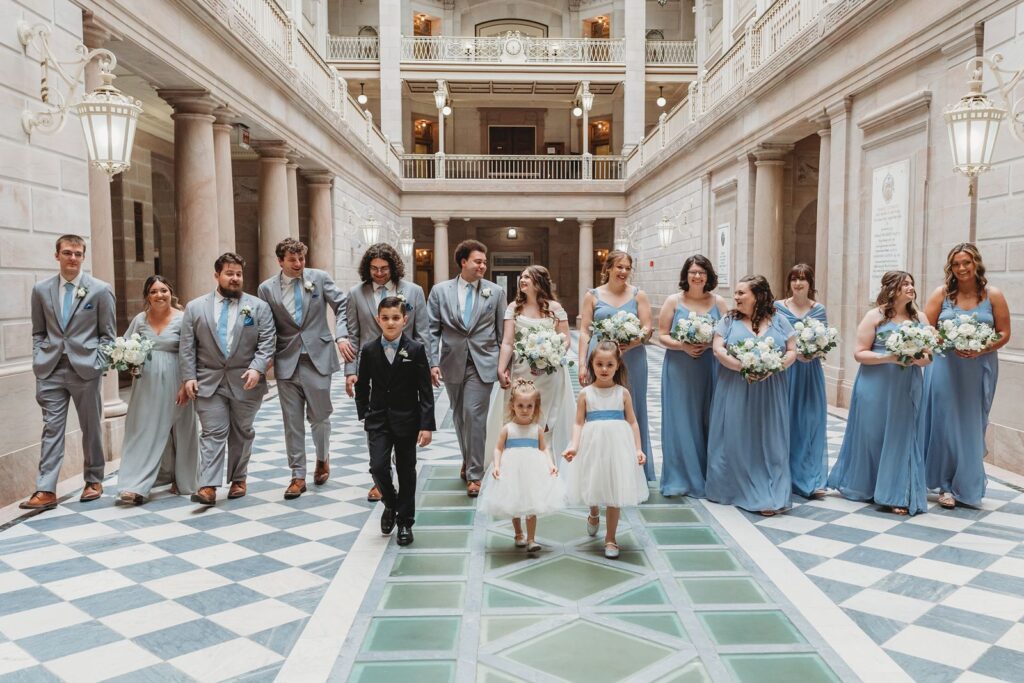 Wedding Party Photo Inside of Hartford City Hall