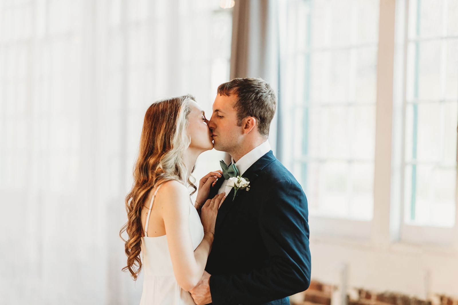 first kiss in the lace factory reception space