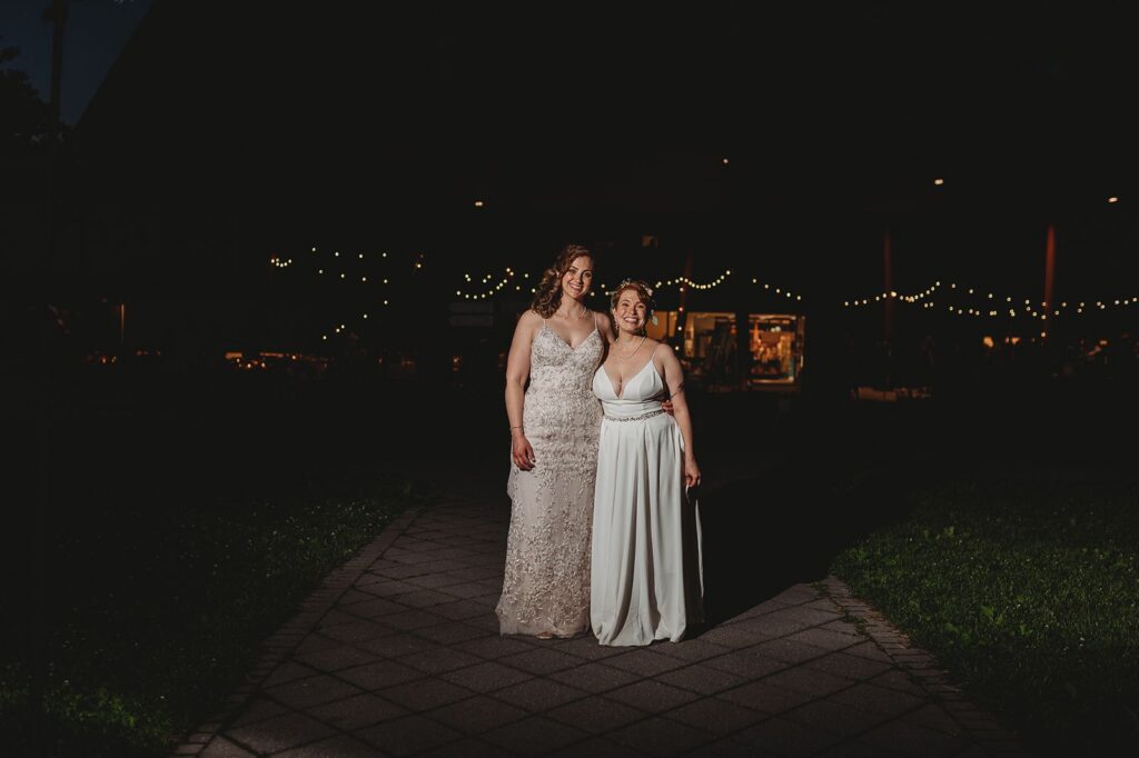 a night portrait of the lovely wedding couple at their venue